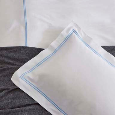 Lexington 300TC Organic Cotton Sateen Pale Blue Two Line Oxford Pillowcase