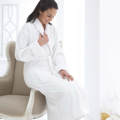 Ravenna White Luxury Organic Cotton Velour Unisex Dressing Gown with Towelling Lining
