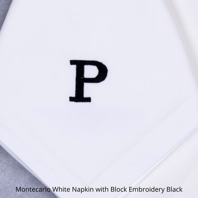 Montecarlo Monogrammed White Cotton Sateen Napkins with One Initial