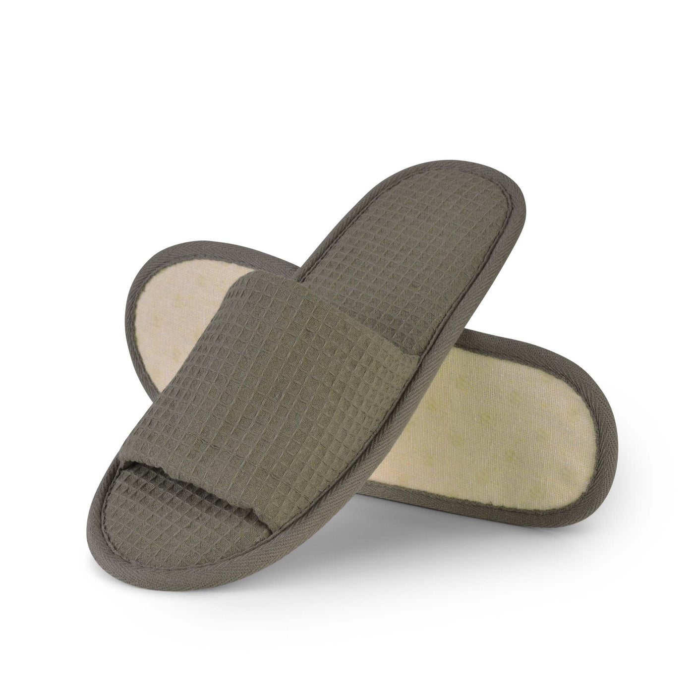 Lyndhurst Eco Friendly, Biodegradable, Plastic Free Waffle Open Toe Slippers Green and White