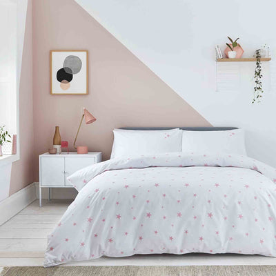 Scattered Stars White and Pink Organic Cotton Bedding