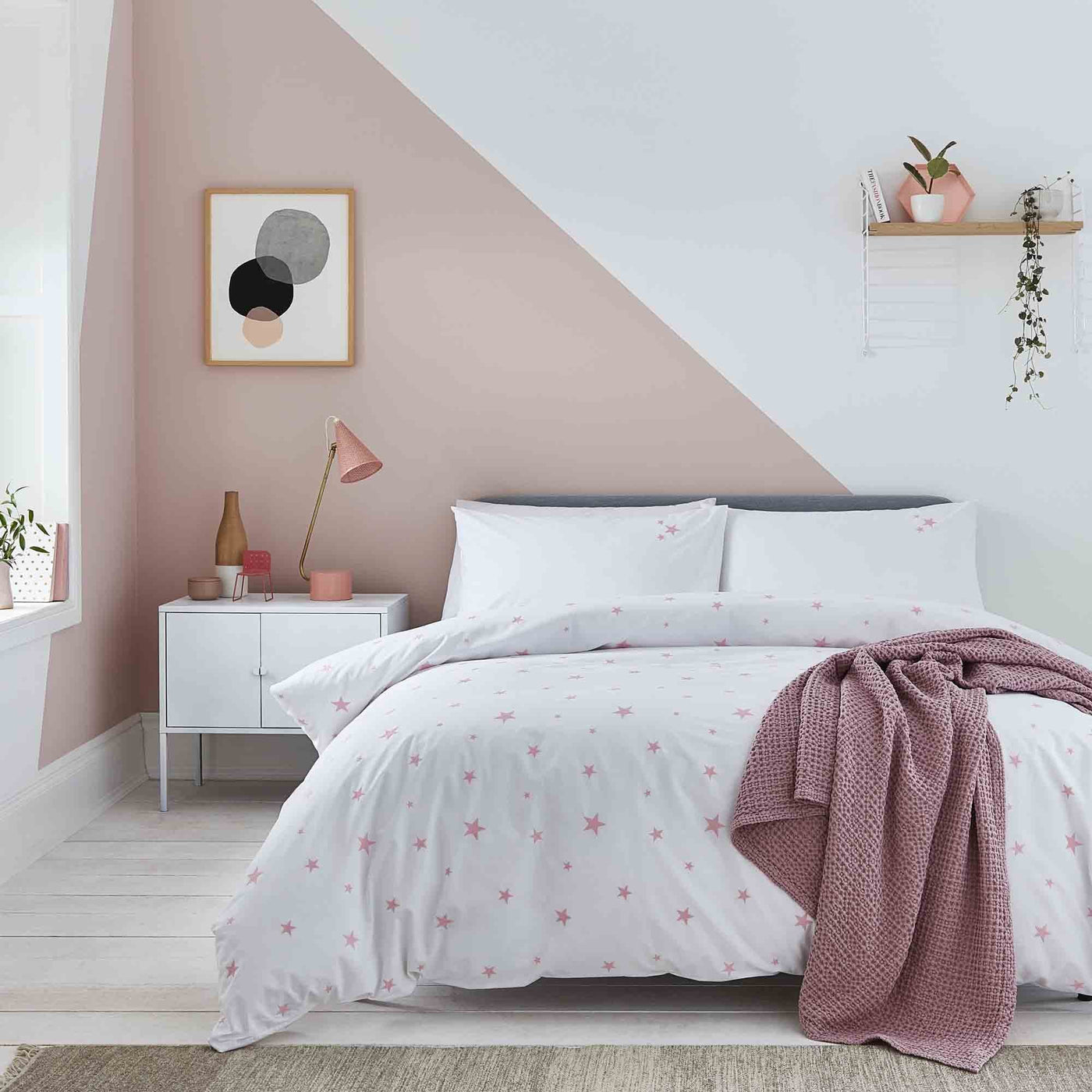 Scattered Stars White and Pink Organic Cotton Duvet Cover