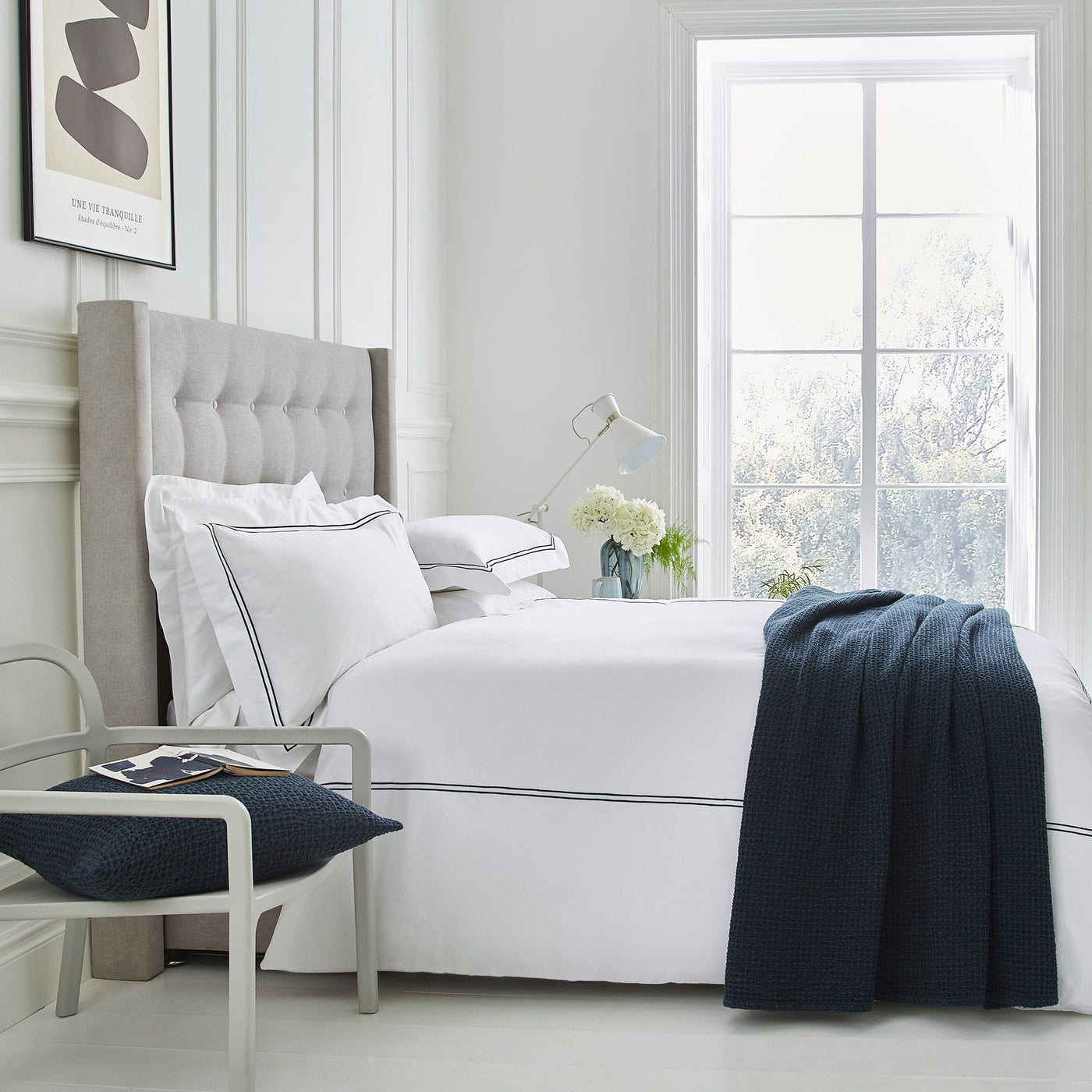 Lexington 300TC Sateen Navy & White Pillowcase