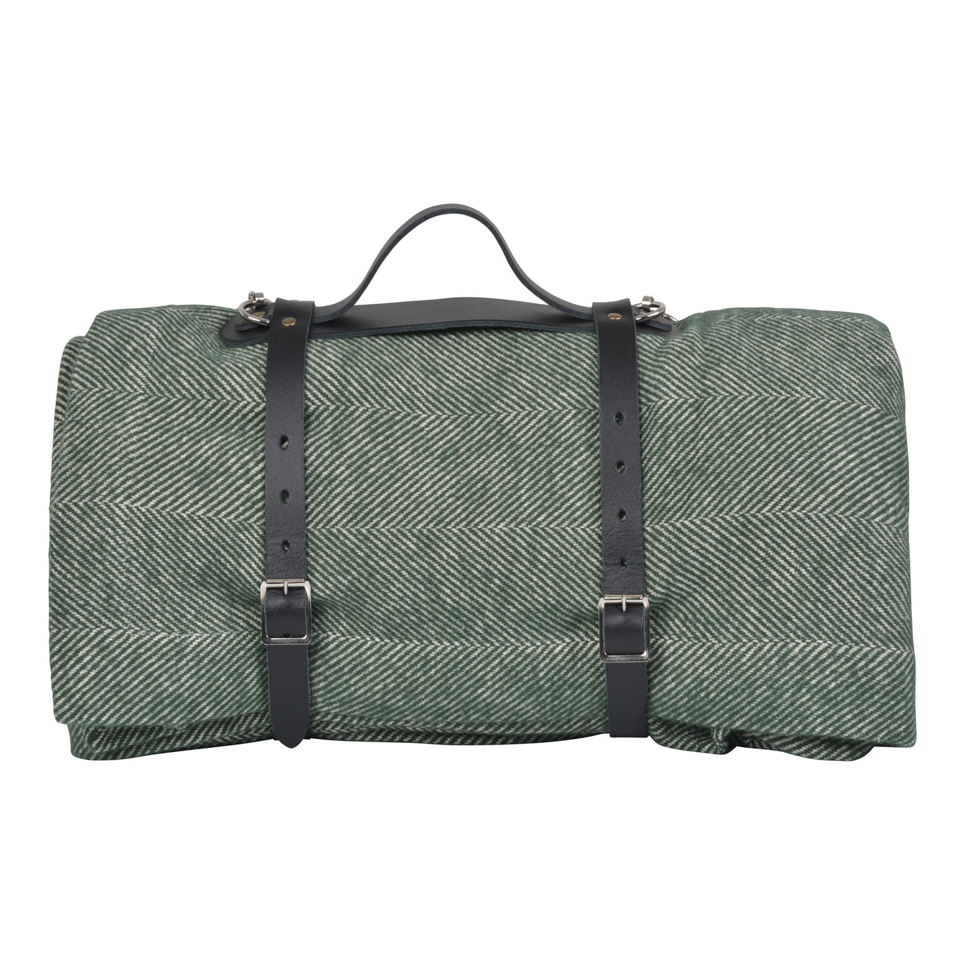 Lisbon Cotton Herringbone Picnic Blanket with Leather Carry Strap