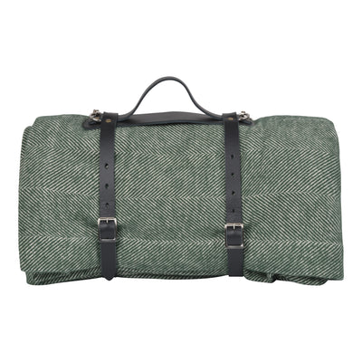 Lisbon Cotton Herringbone Picnic Blanket with Leather Carry Strap