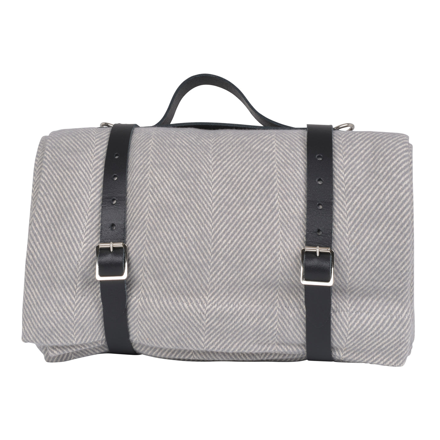Lisbon Cotton Herringbone Picnic Blanket with Leather Carry Strap