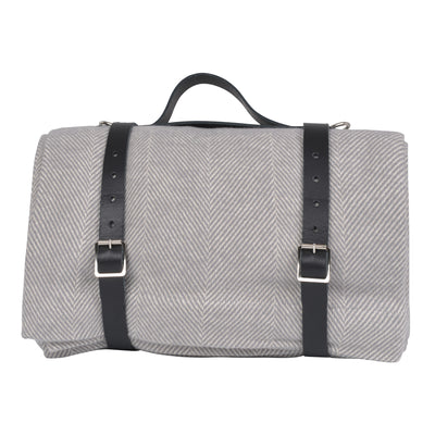Lisbon Cotton Herringbone Picnic Blanket with Leather Carry Strap