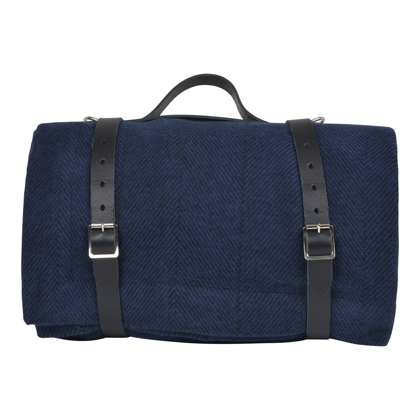 Lisbon Cotton Herringbone Picnic Blanket with Leather Carry Strap