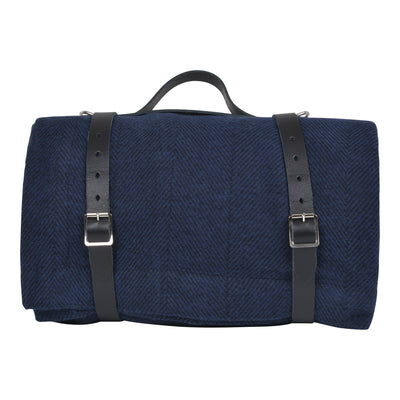 Lisbon Cotton Herringbone Picnic Blanket with Leather Carry Strap