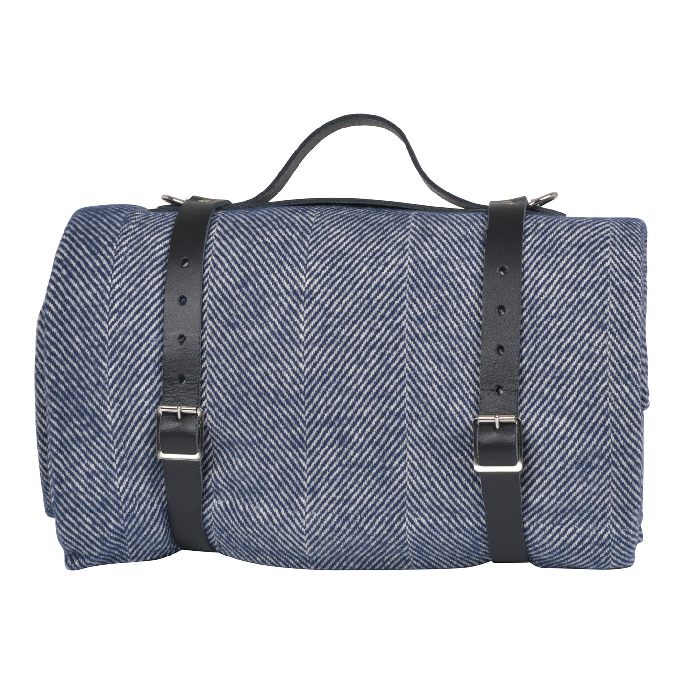 Lisbon Cotton Herringbone Picnic Blanket with Leather Carry Strap