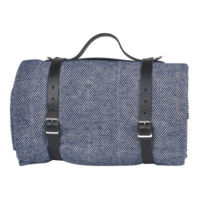 Lisbon Cotton Herringbone Picnic Blanket with Leather Carry Strap