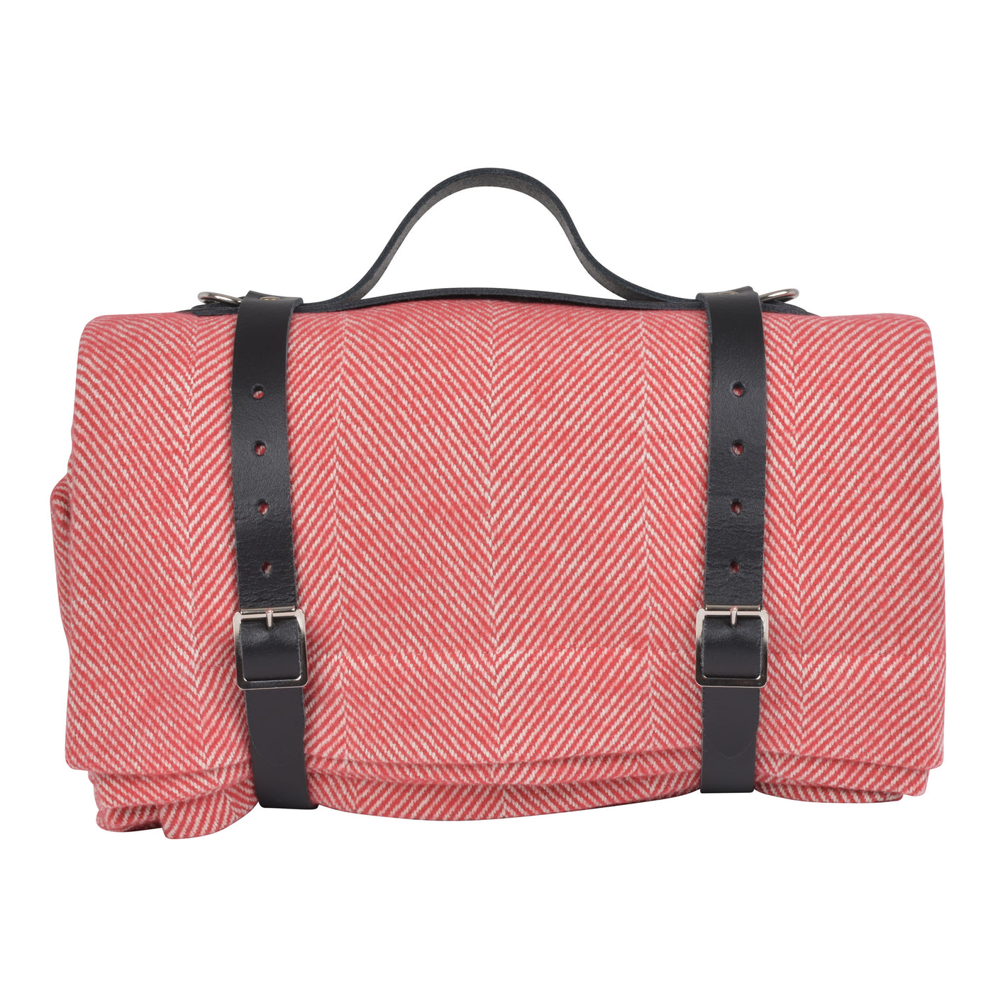 Lisbon Cotton Herringbone Picnic Blanket with Leather Carry Strap