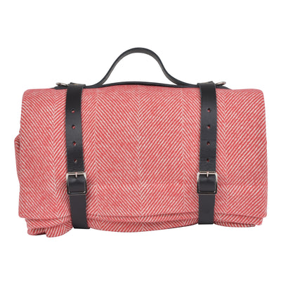 Lisbon Cotton Herringbone Picnic Blanket with Leather Carry Strap