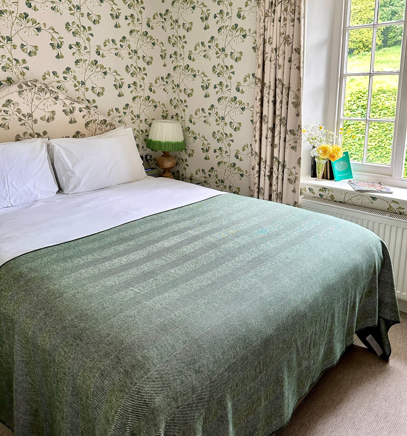 Lisbon Cotton Herringbone Blanket and Throw Forest Green