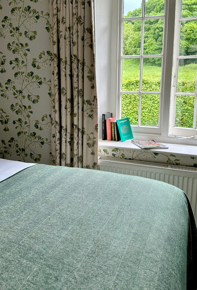 Lisbon Cotton Herringbone Blanket and Throw Forest Green