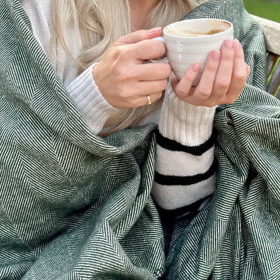 Lisbon Cotton Herringbone Blanket and Throw Forest Green