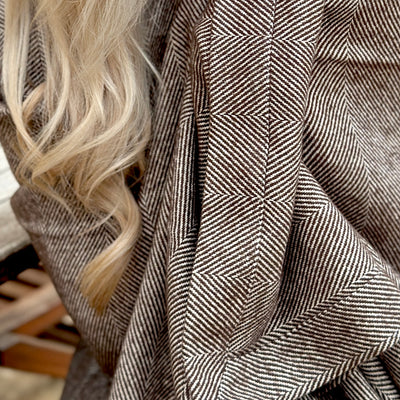 Lisbon Cotton Herringbone Blanket and Throw Scots Pine
