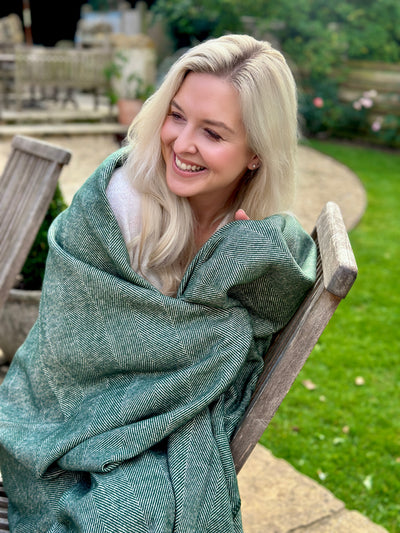 Lisbon Cotton Herringbone Blanket and Throw Forest Green