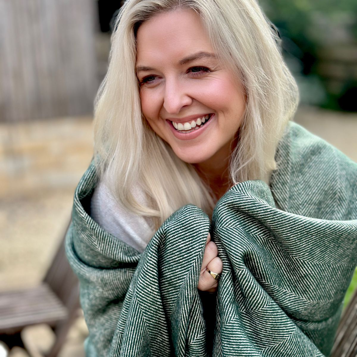 Lisbon Cotton Herringbone Picnic Blanket with Leather Carry Strap