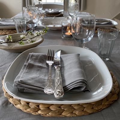Carmen Grey Soft Wash Pure Linen Plain Table Cloths or Napkins