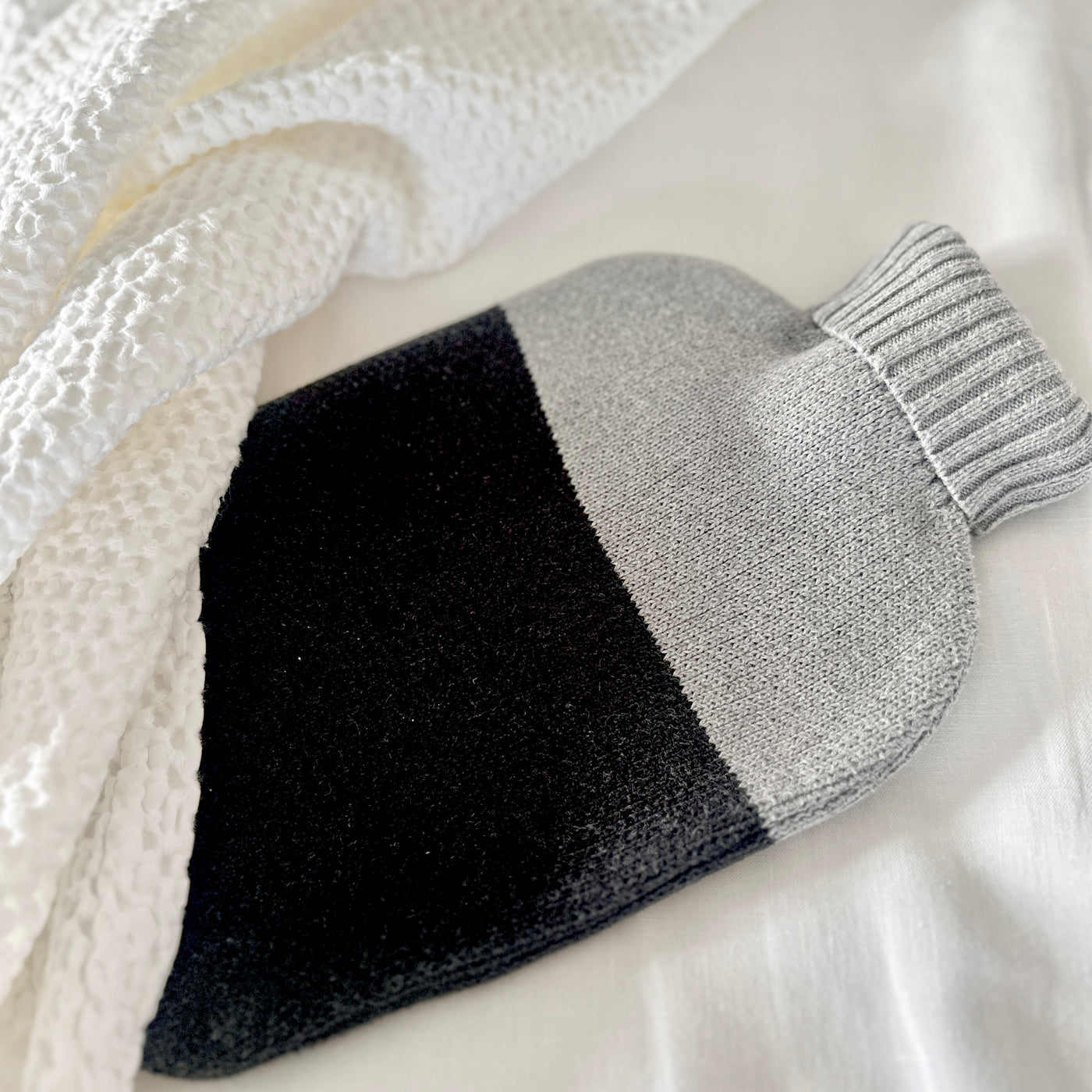 Pure Cotton Two Tone Hot Water Bottle - Charcoal and Grey
