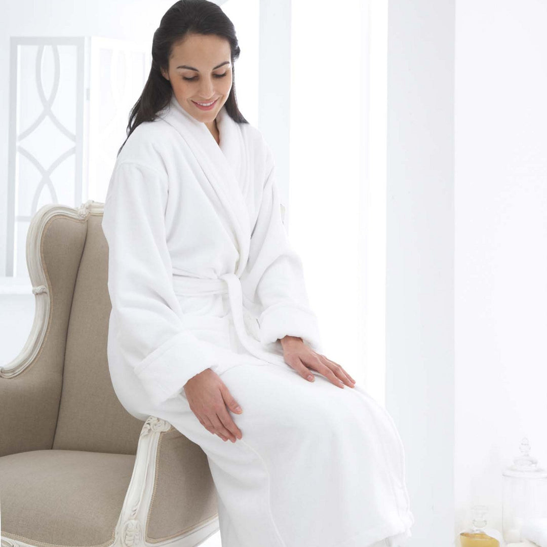 Rimini Light Weight Cotton Velour Bath Robe, Dressing Gown White and Grey The Fine Cotton Company Rimini Light Weight Cotton Velour Bath Robe, Dressing Gown White and Grey The Fine Cotton Company