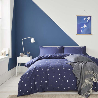 Scattered Stars Navy Blue Organic Cotton Bed Linen, Duvet Cover, Pillowcase