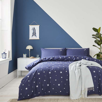 Scattered Stars Navy Blue Organic Cotton Duvet Cover Collection