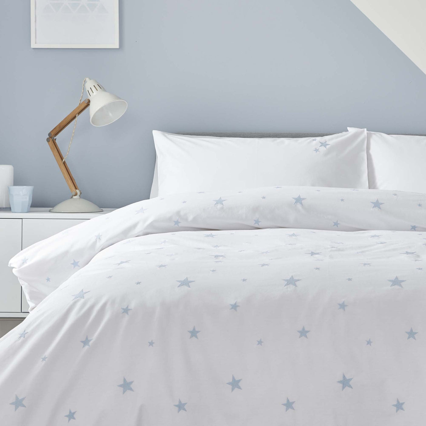 Scattered Stars White and Blue Organic Cotton Bed Linen