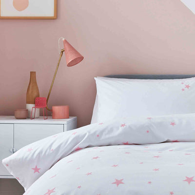 Scattered Stars White and Pink Organic Cotton Pillowcase