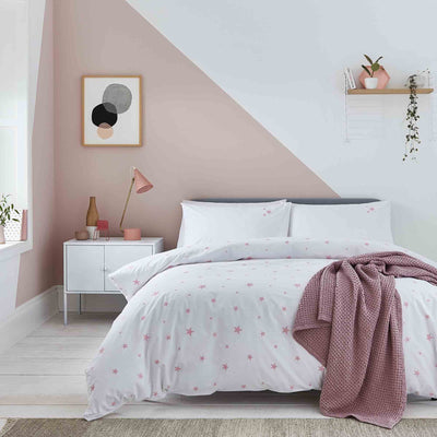 Scattered Stars White and Pink Organic Cotton Bedding