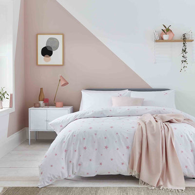 Scattered Stars White and Pink Organic Cotton Bedding