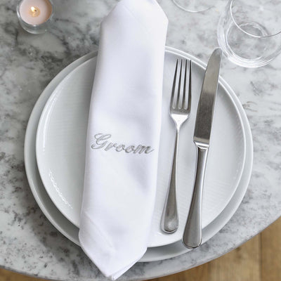 Montecarlo Monogrammed White Cotton Sateen Napkins with Name