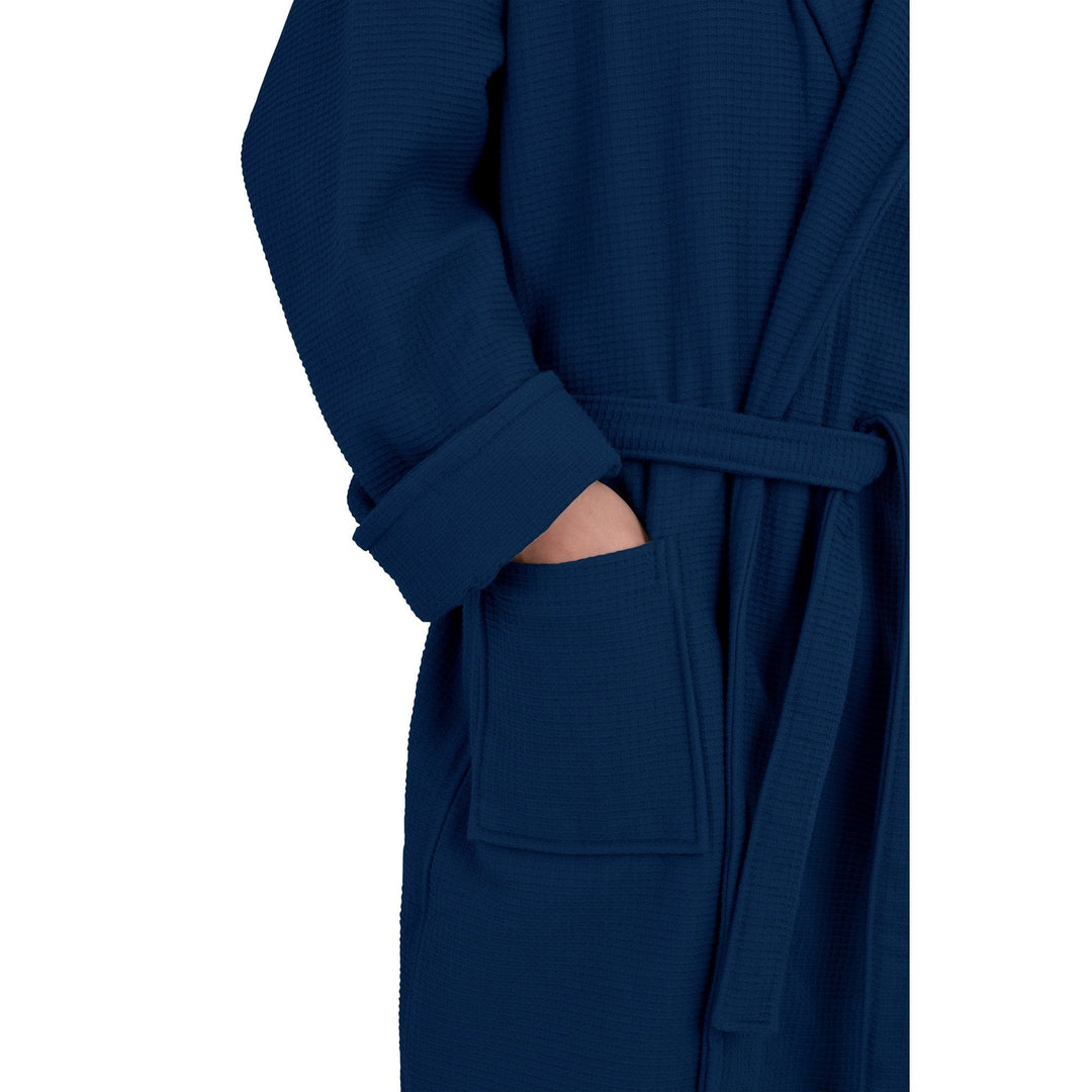 knee length dresses for ladies Men's Navy Cotton Waffle Dressing Gown With Fleece Lining main image 0