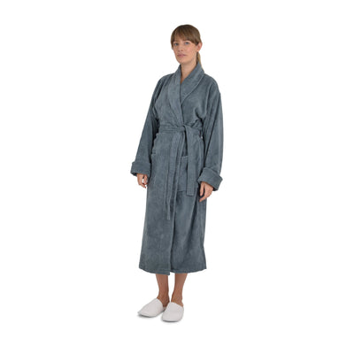 Ravenna Dark Grey Cotton Velour Unisex Dressing Gown with Towelling Lining
