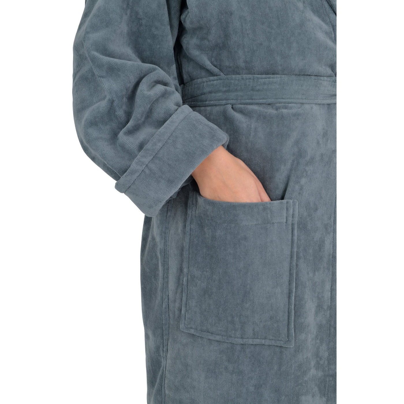 Ravenna Dark Grey Cotton Velour Unisex Dressing Gown with Towelling Lining