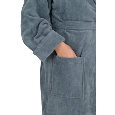 Ravenna Dark Grey Cotton Velour Unisex Dressing Gown with Towelling Lining