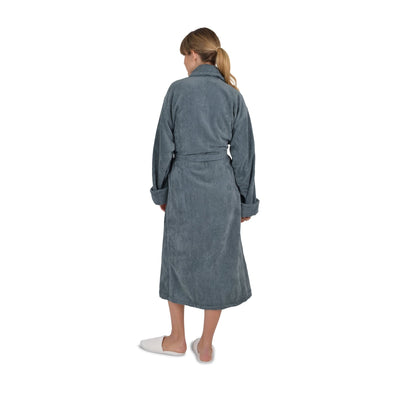 Ravenna Dark Grey Cotton Velour Unisex Dressing Gown with Towelling Lining