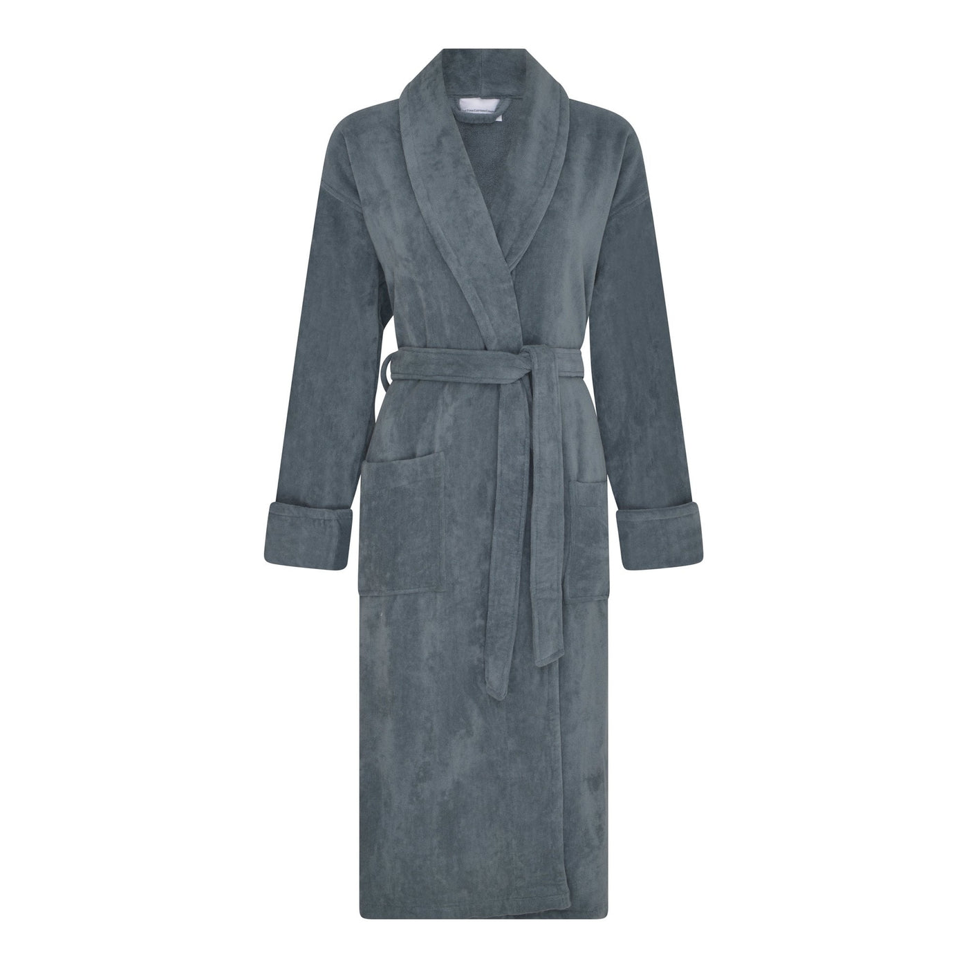 Ravenna Dark Grey Cotton Velour Unisex Dressing Gown with Towelling Lining