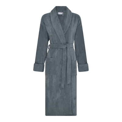 Ravenna Dark Grey Cotton Velour Unisex Dressing Gown with Towelling Lining