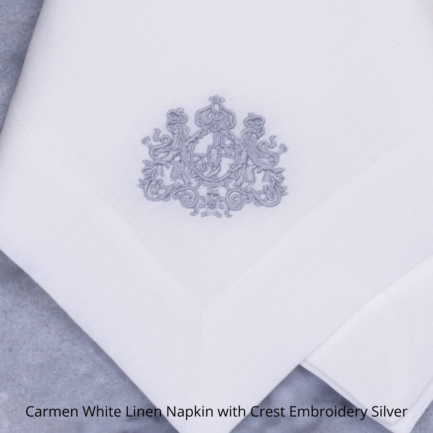 Crest Embroidered Pure Linen Napkin