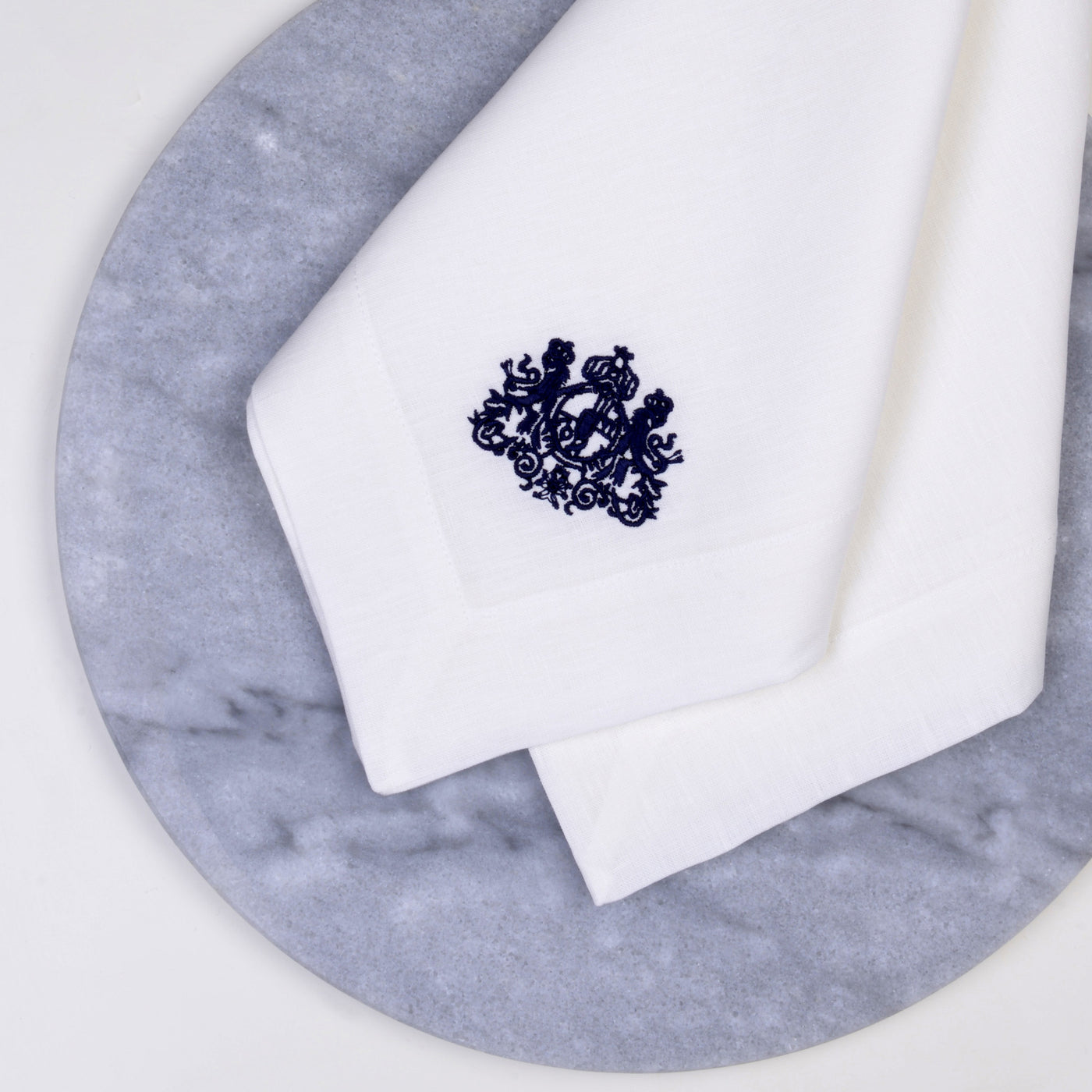 Crest Embroidered Pure Linen Napkin