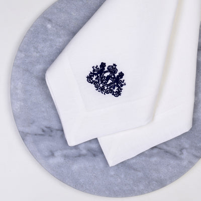 Crest Embroidered Pure Linen Napkin