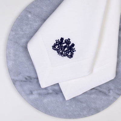 Crest Embroidered Pure Linen Napkins