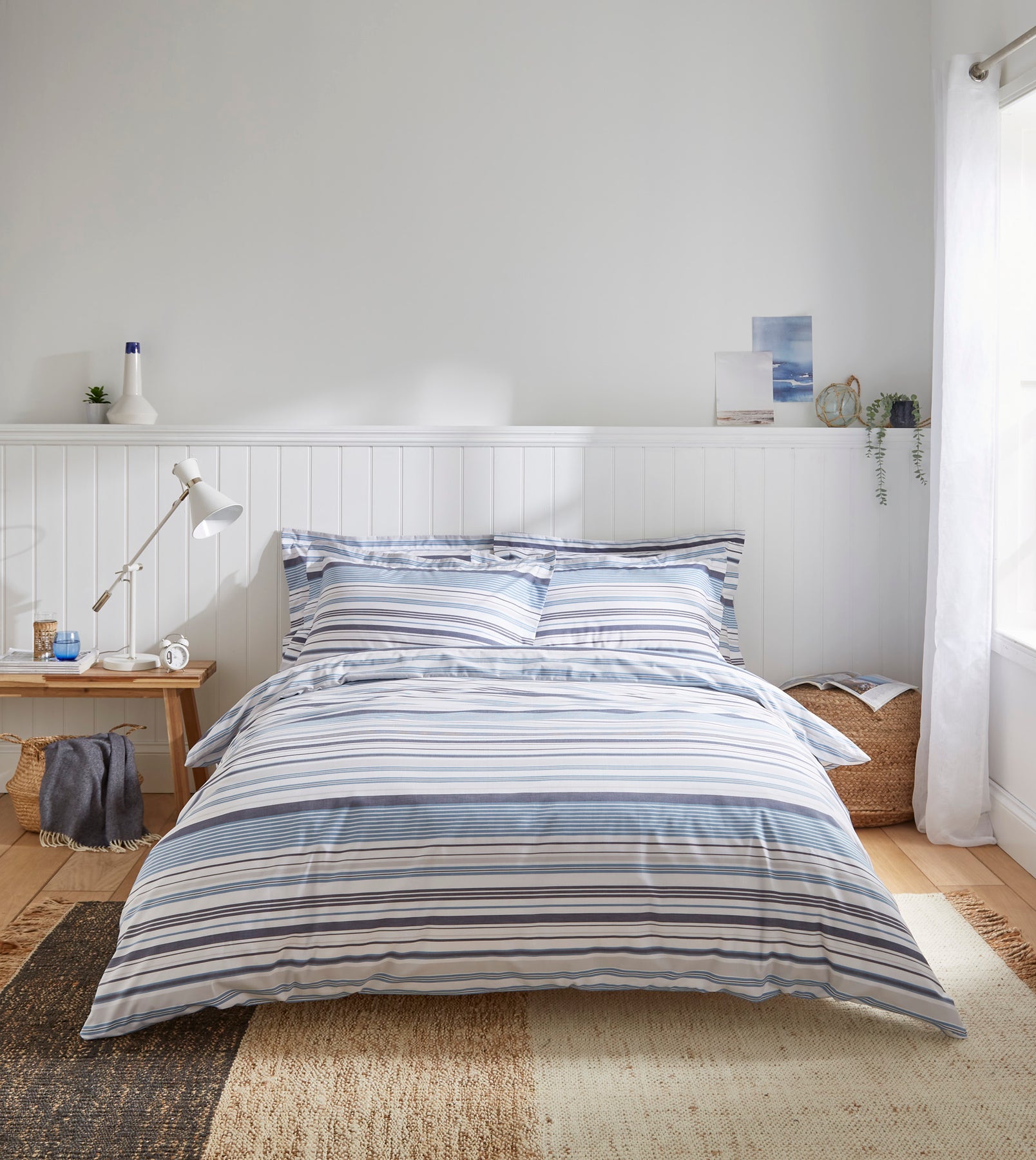 Hudson Stripe Organic Cotton Blue and Grey Duvet Cover – The Fine ...