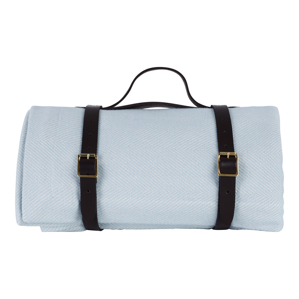 Lisbon Cotton Herringbone Picnic Blanket with Leather Carry Strap