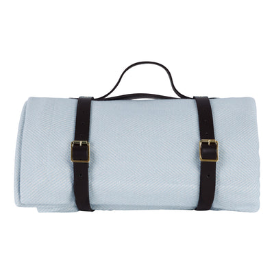 Lisbon Cotton Herringbone Picnic Blanket with Leather Carry Strap