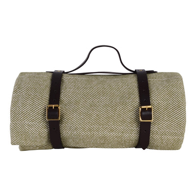 Lisbon Cotton Herringbone Picnic Blanket with Leather Carry Strap