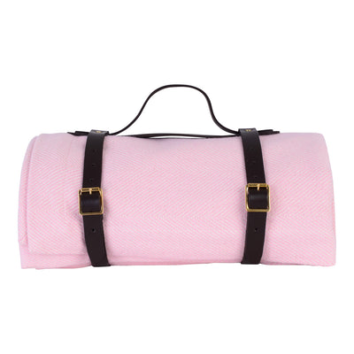 Lisbon Cotton Herringbone Picnic Blanket with Leather Carry Strap