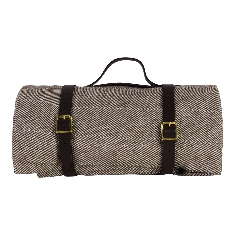 Lisbon Cotton Herringbone Picnic Blanket with Leather Carry Strap